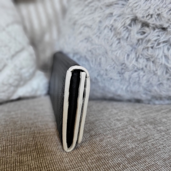 Prada Black/White Perforated Saffiano Leather Flap Continental Wallet - Picture 3 of 12